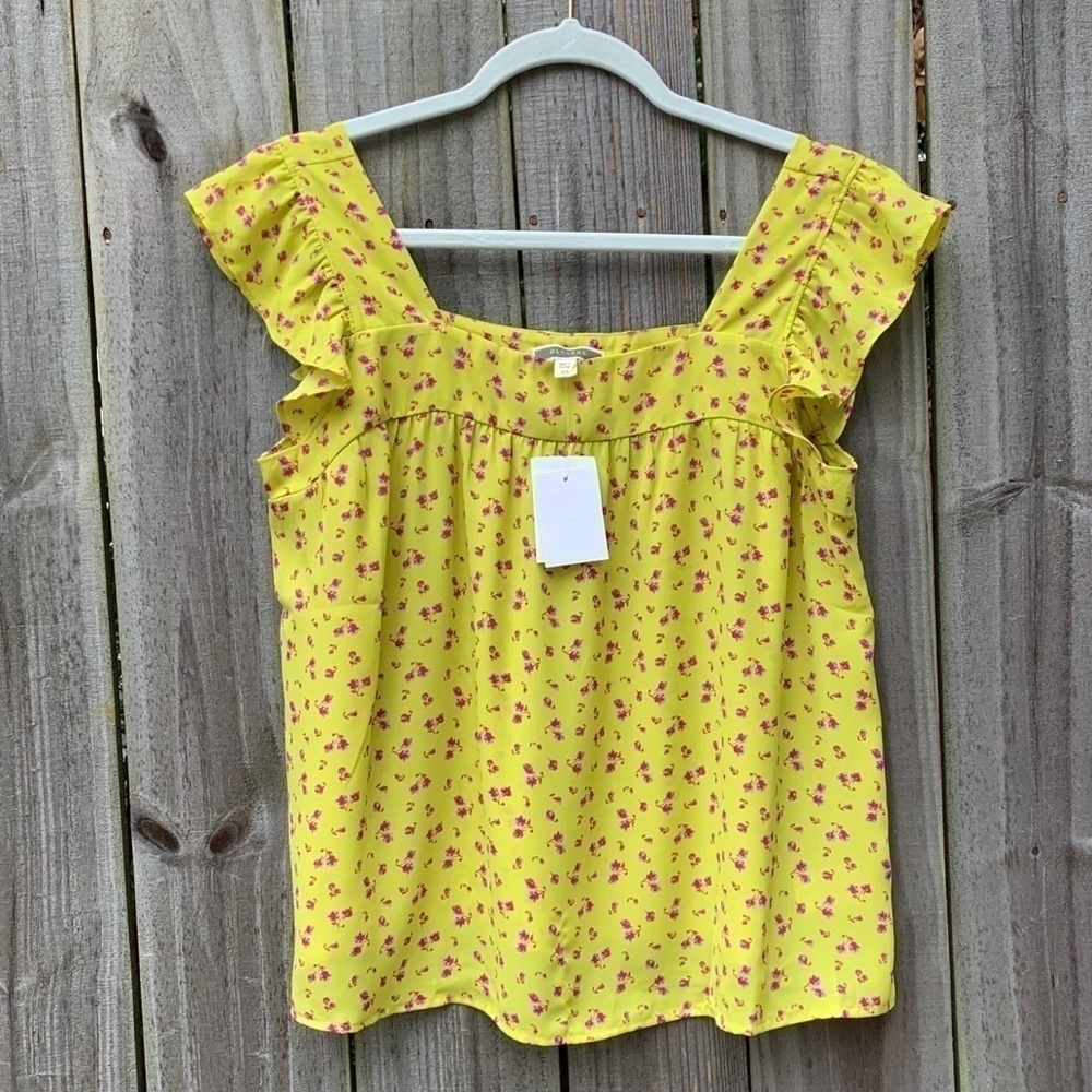 NWT pleione floral yellow peasant top - size X small
